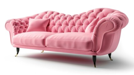 A pink couch sitting on top of a white floor. Perfect for interior design projects