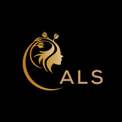 ALS letter logo. best beauty icon for parlor and saloon yellow image on black background. ALS Monogram logo design for entrepreneur and business.	
