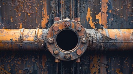A rusty metal pipe with a hole. Perfect for industrial concepts - obrazy, fototapety, plakaty