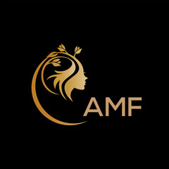 AMF letter logo. best beauty icon for parlor and saloon yellow image on black background. AMF Monogram logo design for entrepreneur and business.	
