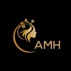 AMH letter logo. best beauty icon for parlor and saloon yellow image on black background. AMH Monogram logo design for entrepreneur and business.	
