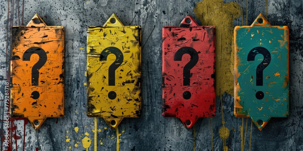 Aufkleber Row of colorful signs with question marks, perfect for educational or informational concepts