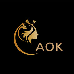 AOK letter logo. best beauty icon for parlor and saloon yellow image on black background. AOK Monogram logo design for entrepreneur and business.	
