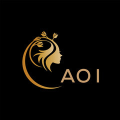 AOI letter logo. best beauty icon for parlor and saloon yellow image on black background. AOI Monogram logo design for entrepreneur and business.	

