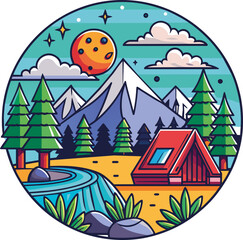Vibrant Summer Camping and Outdoor Adventure Illustration