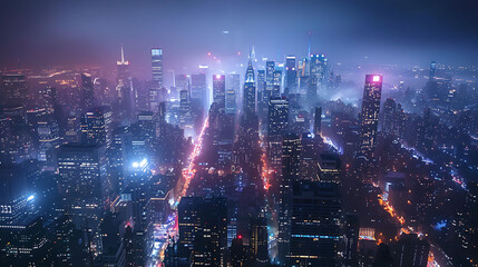 City skyline illuminated at night