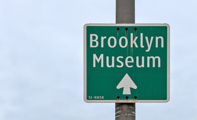 brooklyn museum street sign on the bridge (new york city landmark famous place) tourist tourism...