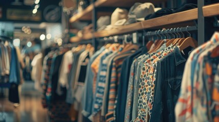 A rack of clothes in a clothing store. Ideal for fashion and retail concepts - obrazy, fototapety, plakaty