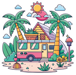 Vibrant Summer Camping and Outdoor Adventure Illustration