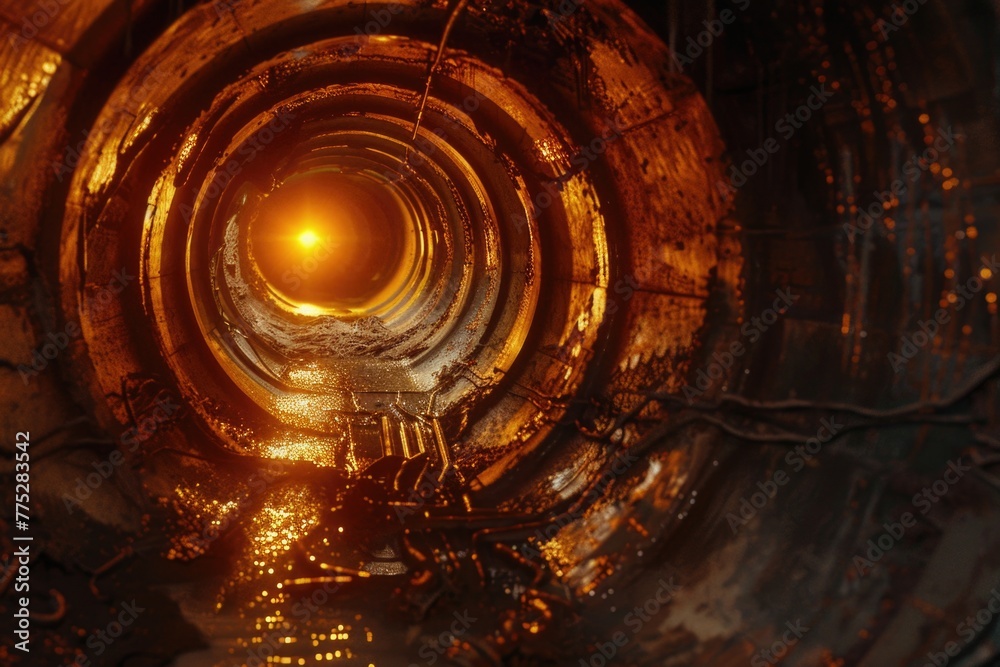 Aufkleber A dark tunnel with a glowing light at the end. Can be used to represent hope or a journey towards a goal