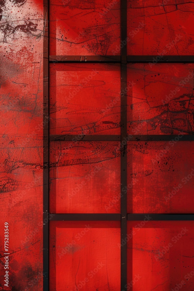 Poster a red wall with a window and a fire hydrant. suitable for urban and architectural themes