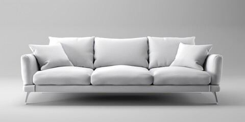 A white couch with decorative pillows. Ideal for home decor concepts
