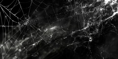 A detailed close-up of a spider web, perfect for nature themes. - obrazy, fototapety, plakaty