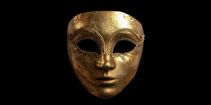 A striking gold mask against a dark black backdrop. Ideal for luxury and mystery concepts