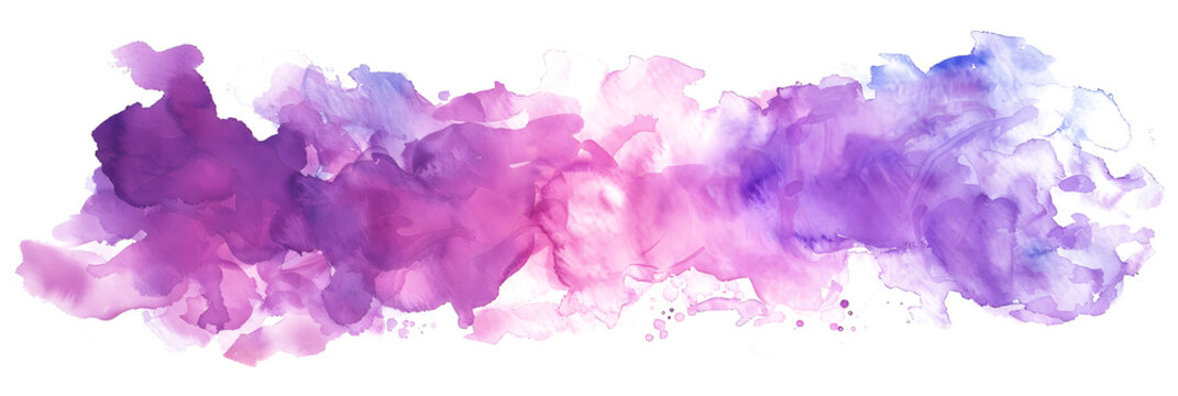 Pink and purple blended watercolor stains on transparent background.