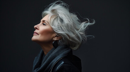 Ältere akttraktive Frau mit grauen Haaren, Generative AI - obrazy, fototapety, plakaty