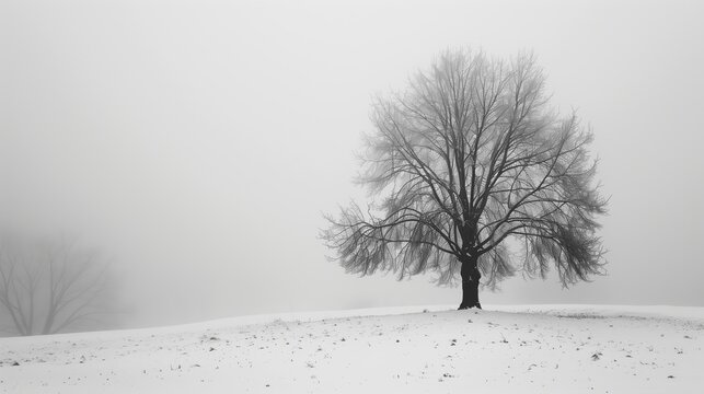 A tree in a field with snow on the ground