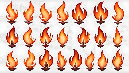 Set of flame design elements on transparent PNG background