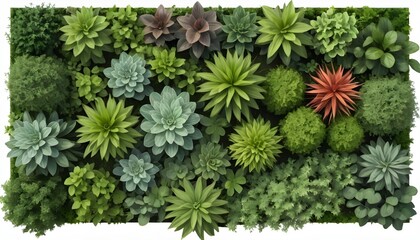 set of plants in top view isolated png on transparent background for garden and landscape architecture