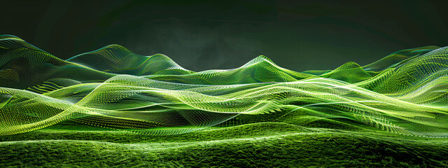 Green and blue abstract landscape, futuristic digital art design