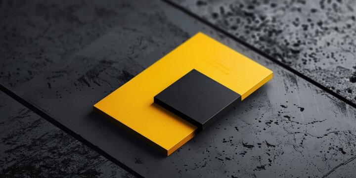 A black and yellow business card on a sleek surface. Ideal for business and office concepts