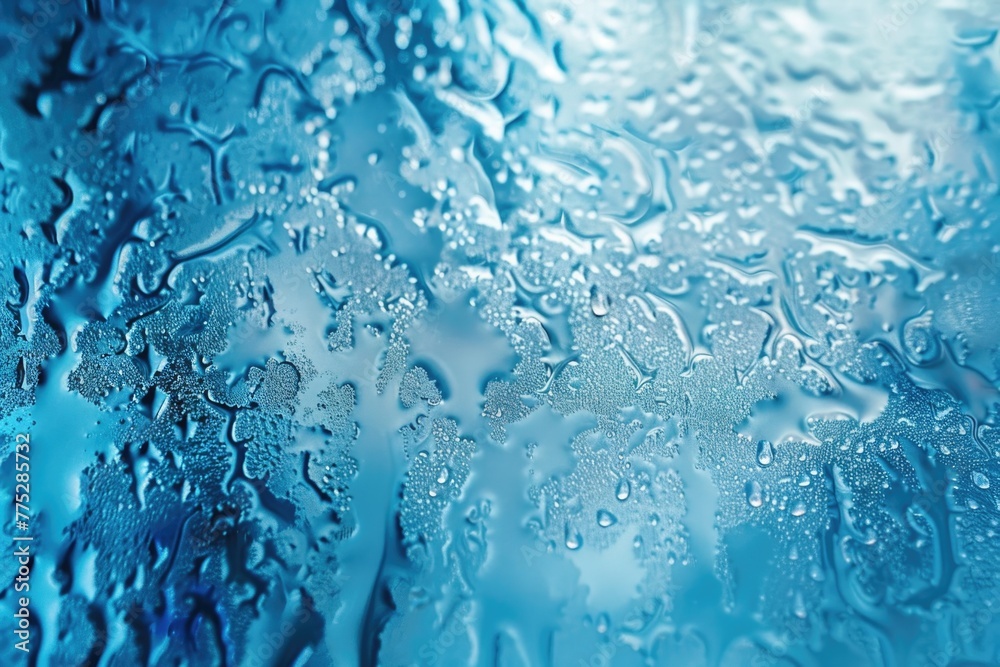 Poster Close-up view of water droplets on a window. Ideal for illustrating weather or macro photography concepts