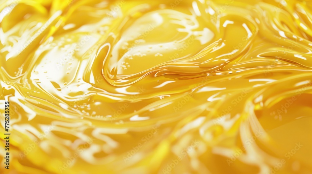 Poster a close-up view of a yellow liquid substance. suitable for scientific or laboratory concepts