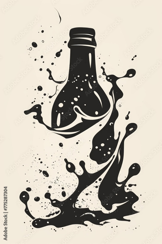 Poster Simple black and white drawing of a bottle of liquid, suitable for various design projects