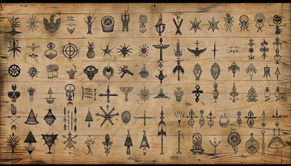 Large set of alchemical symbols isolated on white background. Hand drawn and written elements for signs design. Inspiration by mystical, esoteric, occult theme. - obrazy, fototapety, plakaty