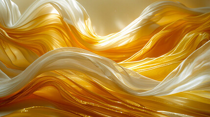 Golden waves in motion, an elegant abstract design mimicking the luxurious flow of silk and satin - obrazy, fototapety, plakaty