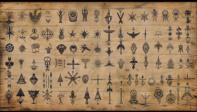 Large set of alchemical symbols isolated on white background. Hand drawn and written elements for signs design. Inspiration by mystical, esoteric, occult theme.