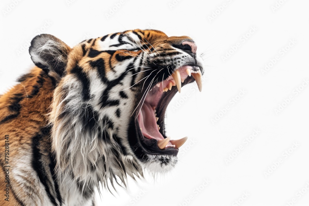 Poster close-up of a tiger with its mouth wide open. suitable for wildlife and nature concepts