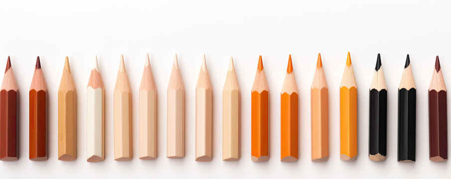 Pencils in various colors on white or isolate background.