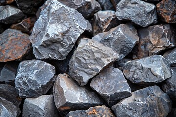 This image captures the rugged beauty of metallic ore rocks with their sharp edges and varied textures