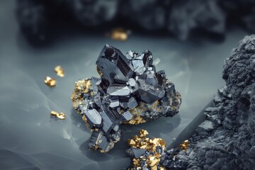 a unique mineral lead galena formation with striking gold flecks against a dark backdrop, highlighting the beauty of geology