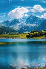 Serene landscape with a mountain and lake, perfect for nature themes