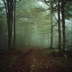 fog in the forest landscape.