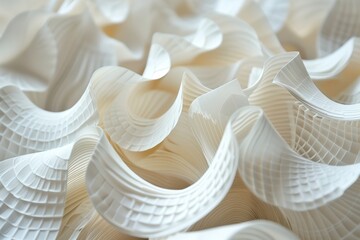 Serene composition of white paper sculptures with smooth curves and flowing shapes that evoke a feeling of motion