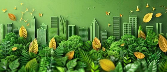 Sustainable city life, green icons and vegan options - obrazy, fototapety, plakaty