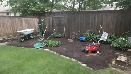 Backyard gardening equipment in the backyard