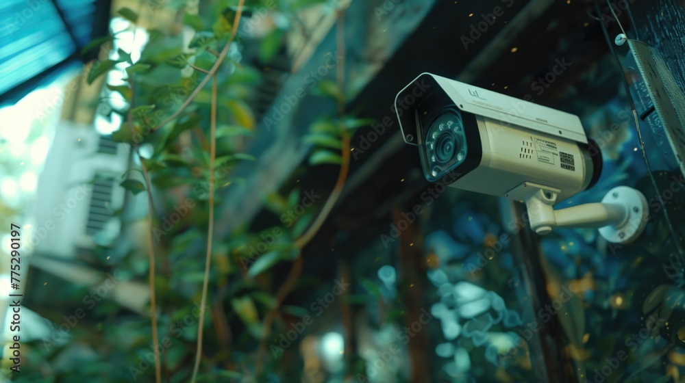 Poster A security camera mounted on a building. Suitable for security concepts