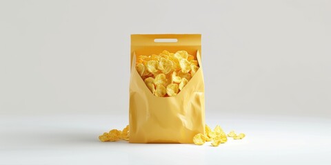 A bag of popcorn sitting on top of a table. Suitable for food and snack concepts - obrazy, fototapety, plakaty