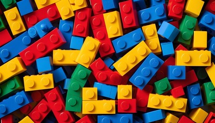 Close up of colorful Lego blocks with the Lego logo. Illustrative editorial