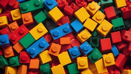 Naklejka premium Close up of colorful Lego blocks with the Lego logo. Illustrative editorial
