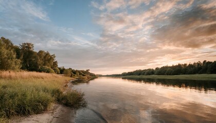 the nature of belarus a calm summer landscape on the banks of the berezina river - obrazy, fototapety, plakaty