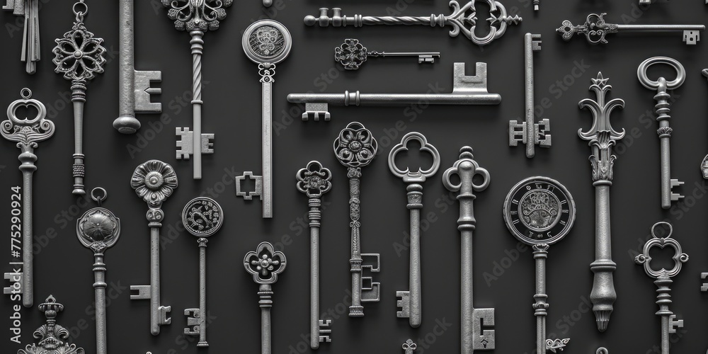 Poster bunch of keys hanging on a wall, suitable for home security concepts