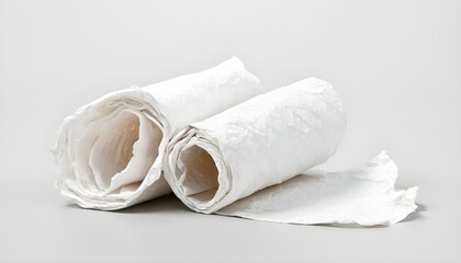Crumpled and torn folded paper towel isolated on white