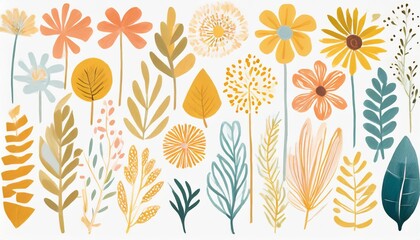 set of trendy doodle and abstract nature icons on isolated white background big summer collection unusual organic shapes in freehand matisse art style includes people floral art and texture bundle