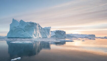 antarctic nature landscape with icebergs in greenland icefjord during midnight sun antarctica ilulissat west greenland global warming and climate change concept - obrazy, fototapety, plakaty