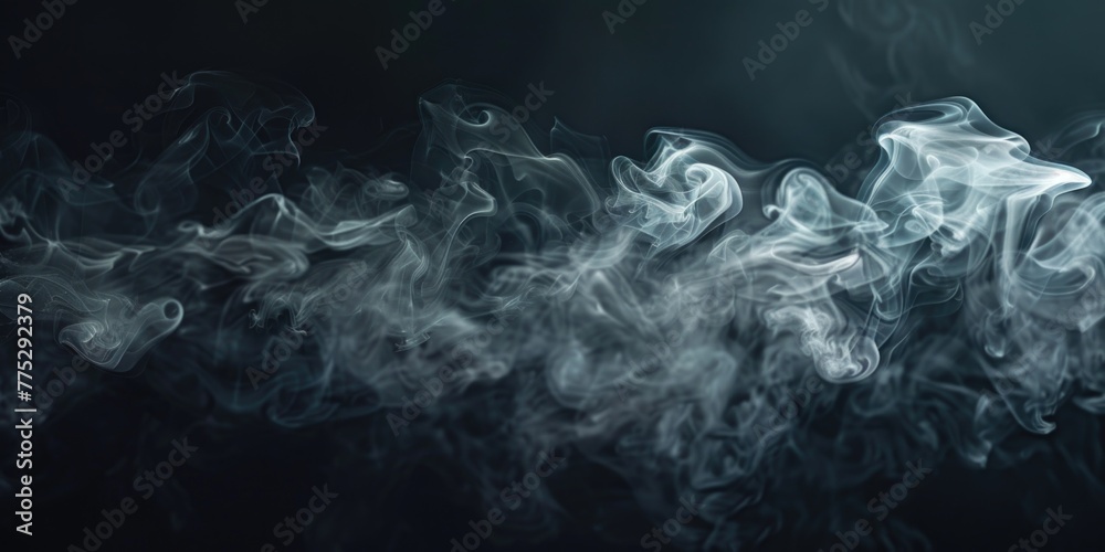 Poster close up view of smoke on a dark black background. ideal for abstract design projects